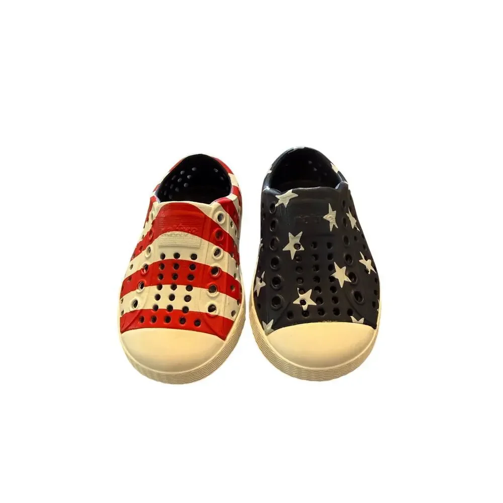 Native Unisex Red Blue Jefferson Print USA Shoes Size 4